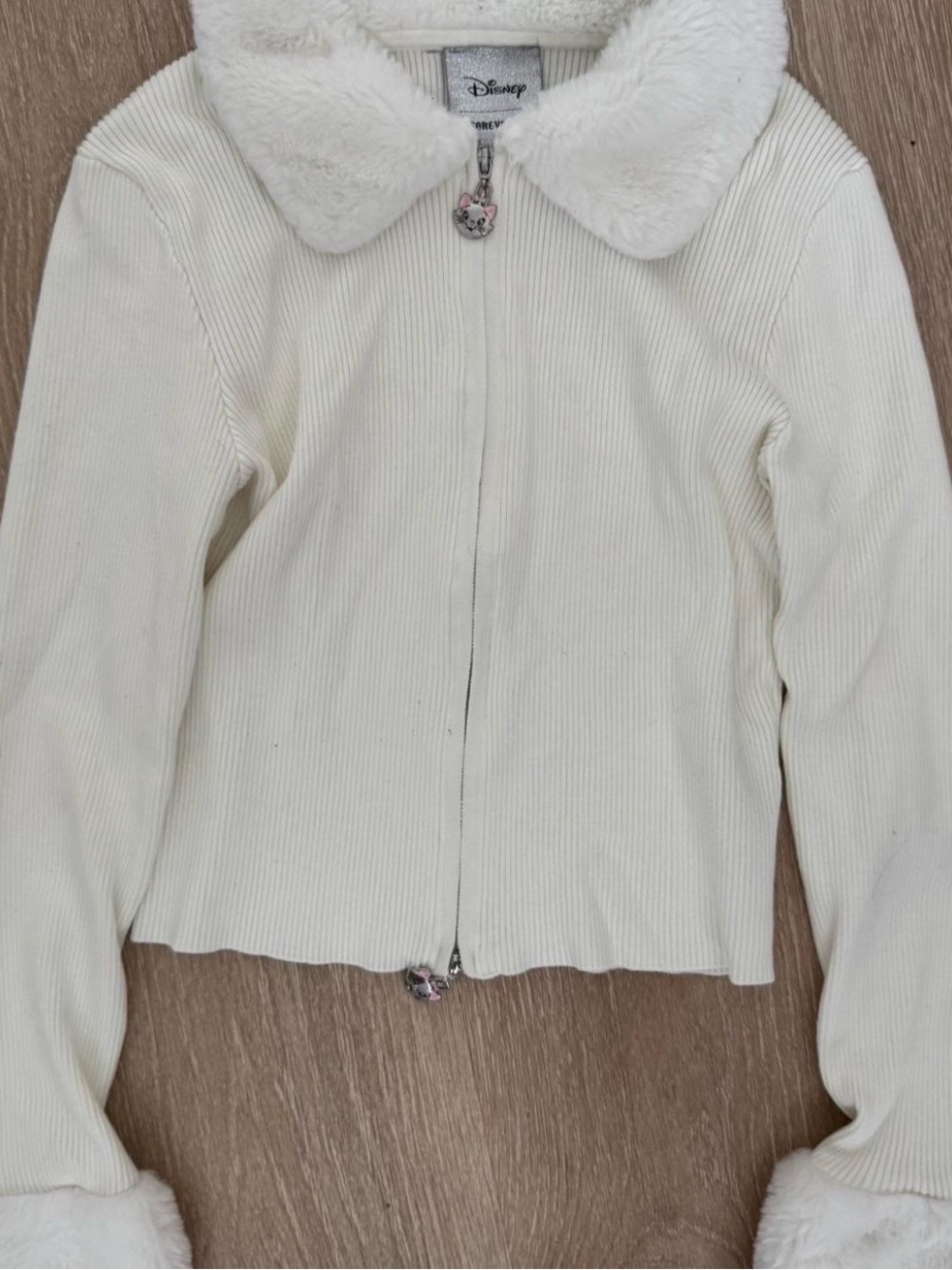 Disney Cream Ribbed Jacket with Faux-Fur Collar & Cuffs